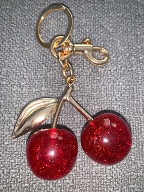 🆕-Gold-Tone Cherries Charm/Keychain with Lobster Clasp